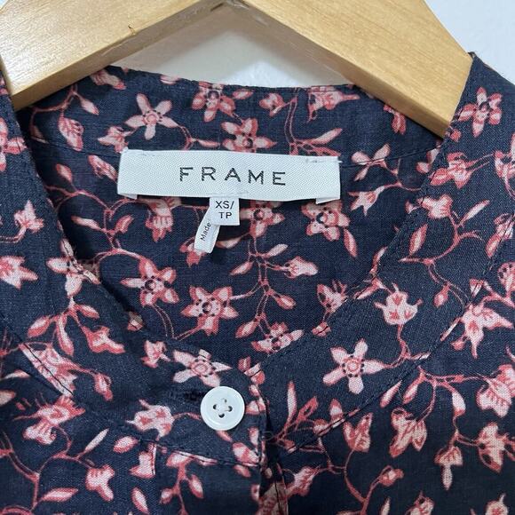 FRAME Anita Ditsy Floral Button Blouse Size XS Navy Dark Cottagecore Feminine - Picture 7 of 8
